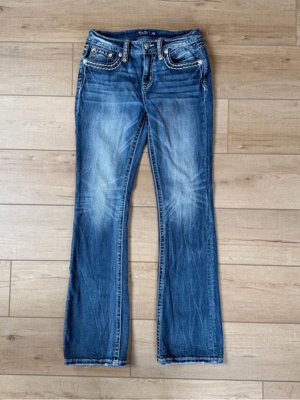 Miss Me Jeans Women Size 28 Mid Rise Boot Cut Embellished Rhinestone  28”x33”